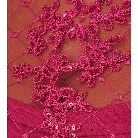 Adrianna Papell Sequin Embroidered Sheath Dress With Sheer Neckline, Pink, 4 NWT - Picture 5 of 14